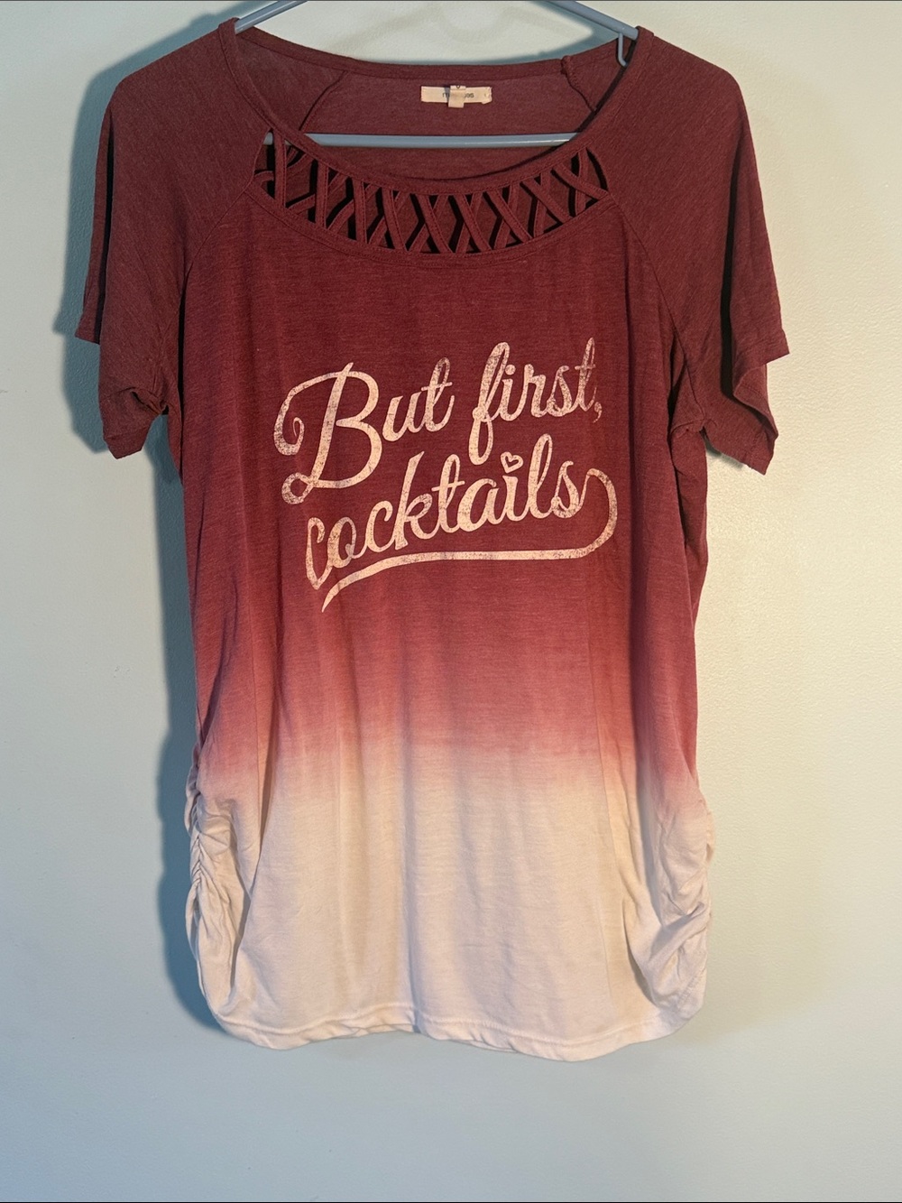 Maurices Ombre 'But First, Cocktails' Short Sleeve Top - Burgundy to Cream